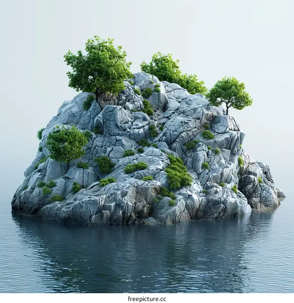 Rocky island with trees in the ocean