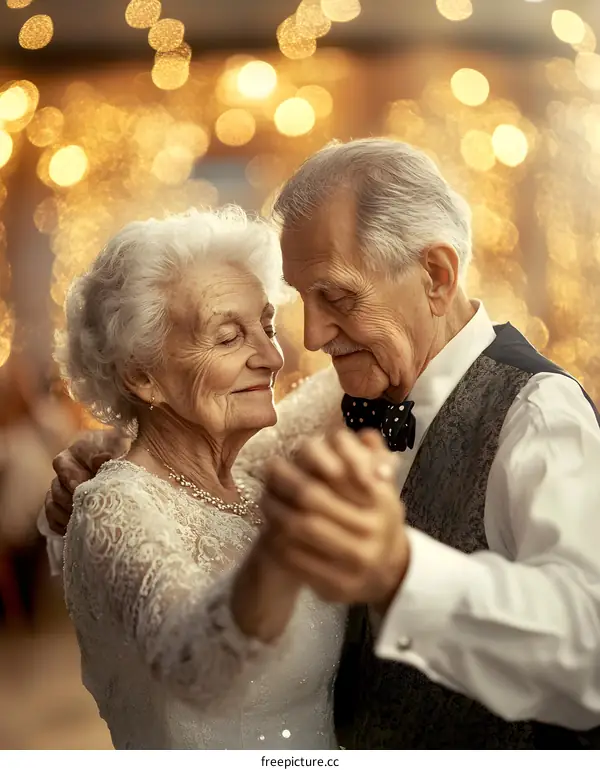Senior Couple Dancing Together at a Romantic Wedding Reception