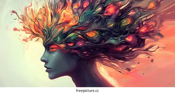 Abstract Woman with Colorful Hair