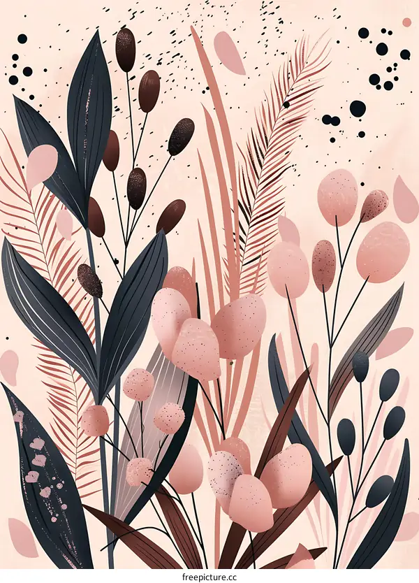 Abstract Floral Illustration with Pink and Blue Tones