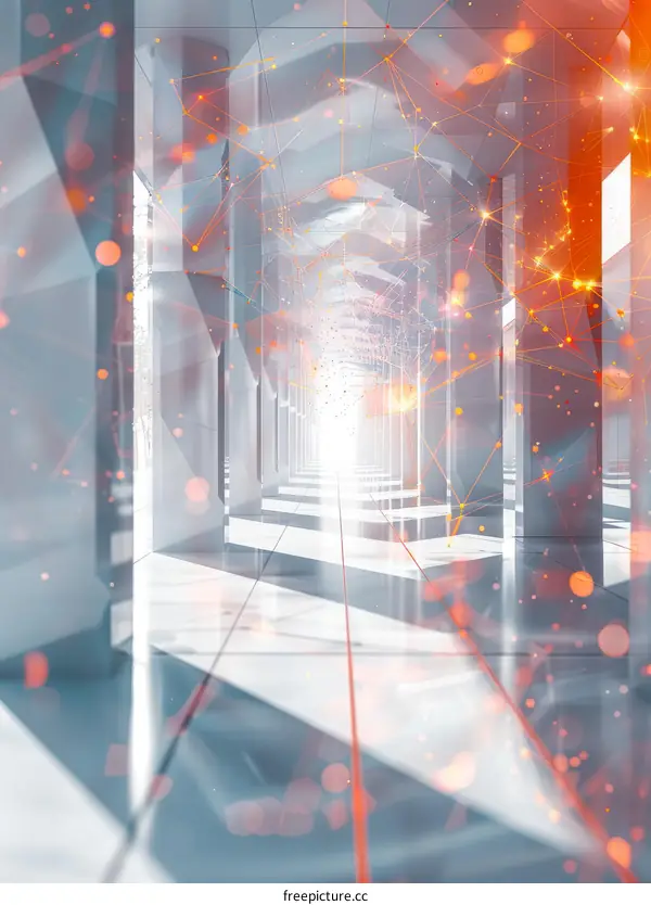 Futuristic Sci-Fi Corridor With Glowing Orange Network