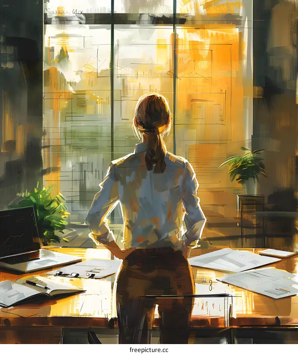 businesswoman looking out the window