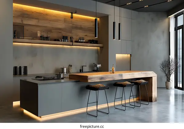Modern Industrial Kitchen Design with Wooden Island