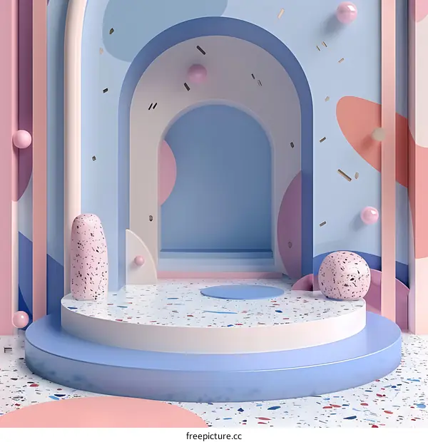 Abstract 3D Render Of Blue And Pink Archway