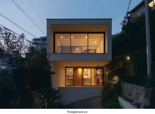 Modern Two Story House With Large Windows and Wooden Accents