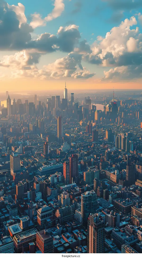 Manhattan Skyline with Skyscrapers and Clouds