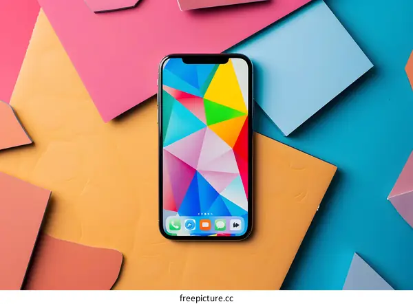 Colorful Geometric Background with Smartphone