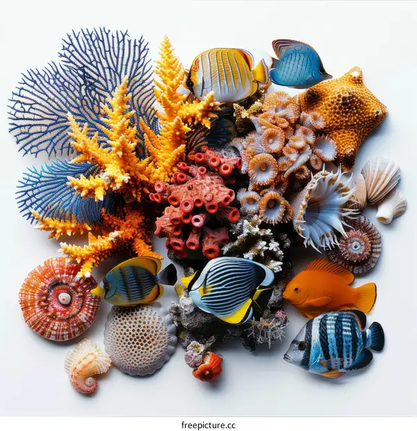 Vibrant Underwater Scene with Diverse Coral and Tropical Fish
