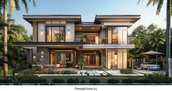 Modern House with Pool and Palms