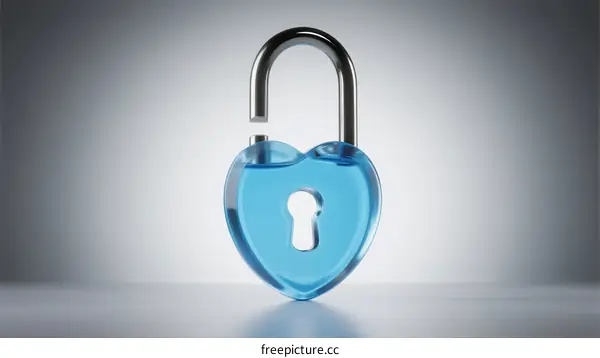 Blue Glass Heart Shaped Padlock with Open Design