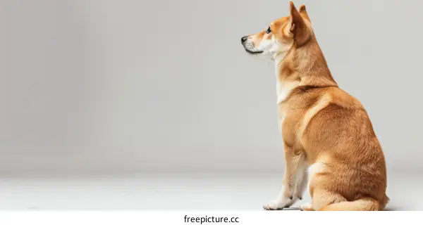 A ginger Shiba Inu dog sits in profile