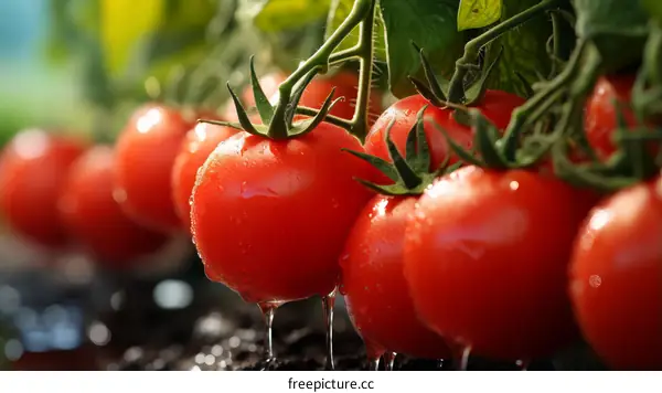 Close-up image of ripe tomatoes on the vine