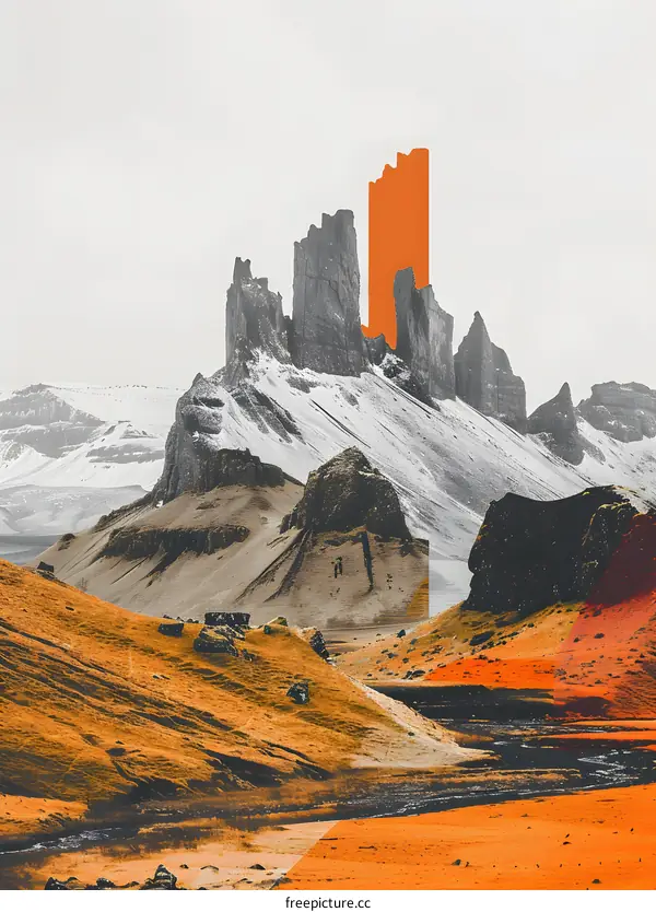 Mountain Landscape with Orange Sky