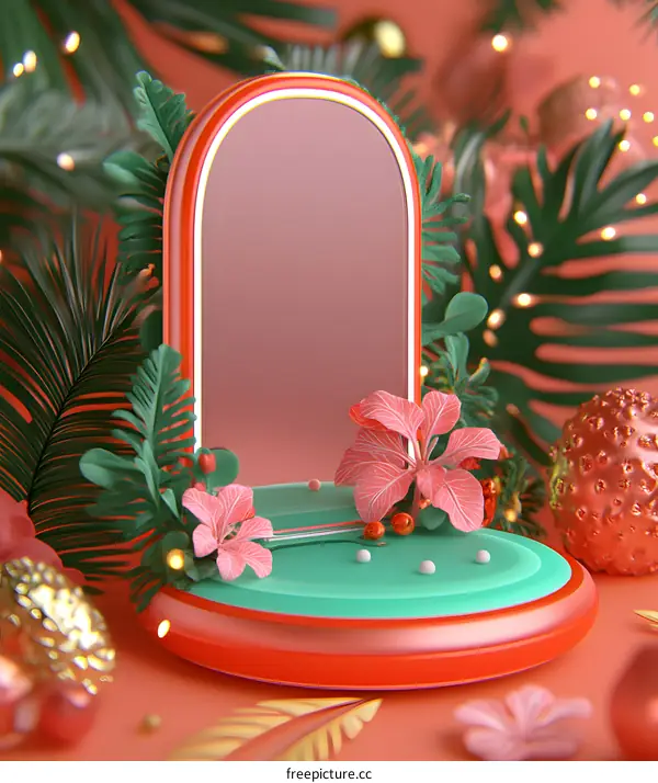 Tropical Floral 3D Render with Orange and Green Background