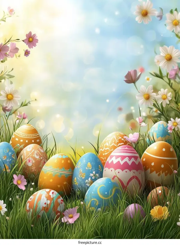 Easter Eggs in a Spring Meadow Illustration