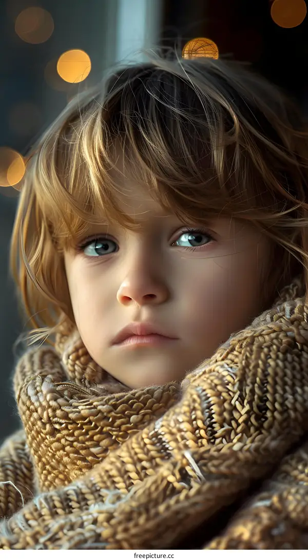 portrait of a cute child with green eyes and brown hair