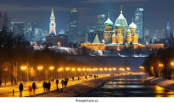 Russia Moscow city Kremlin river bridge building cityscape night illumination landmark travel tourism