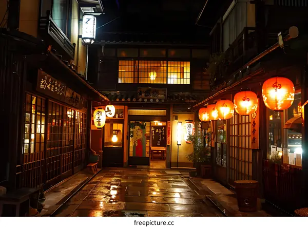 A lantern-lit alleyway in Kyoto, Japan
