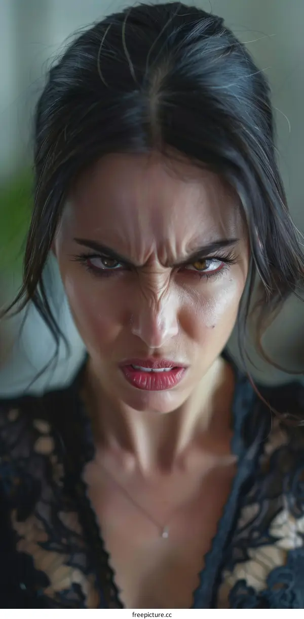 Close Up Angry Woman Portrait