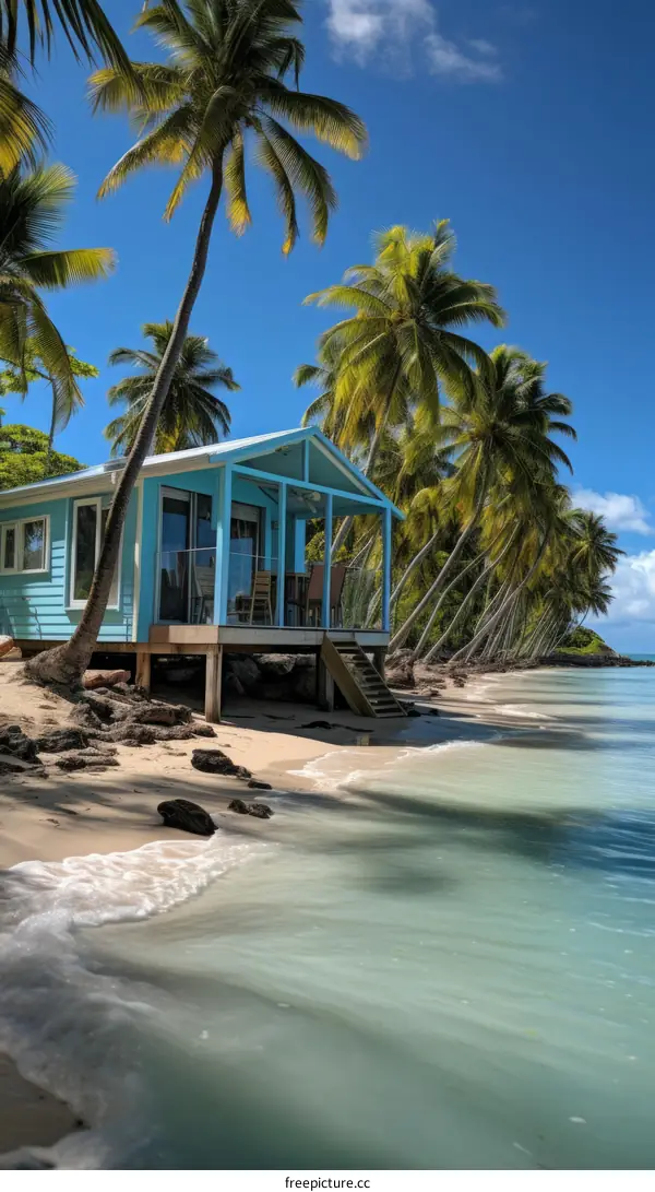 Tropical Beachfront Paradise with Palm Trees