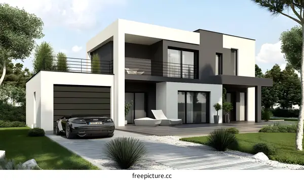 Modern Home Exterior Design with a Garage and Patio