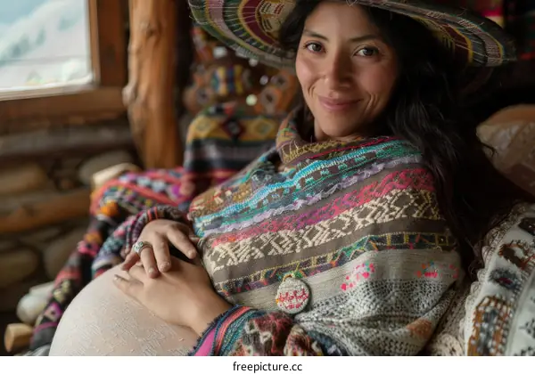 Pregnant Woman in Colorful Traditional Clothing