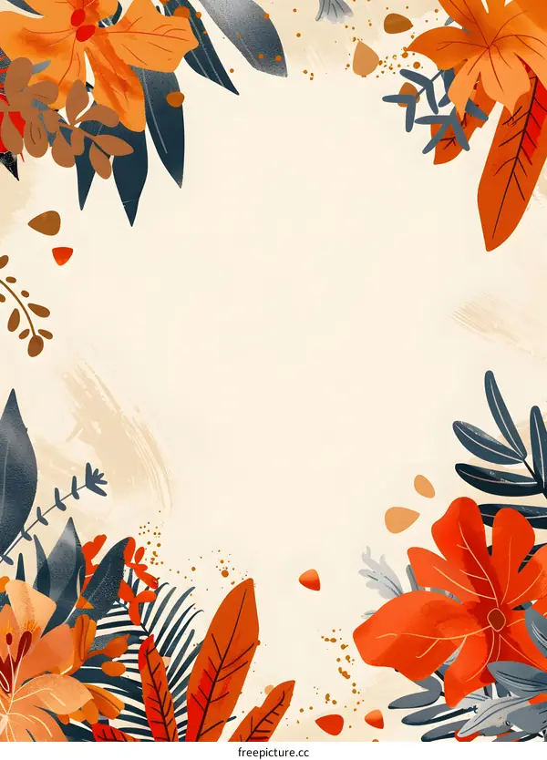 Hand Drawn Orange and Blue Flowers Corner Border Design