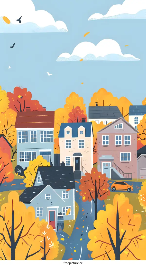 Autumn Day in a Small Town