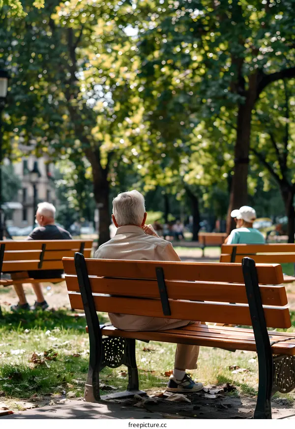 Senior Man Sitting on a Bench in a Park