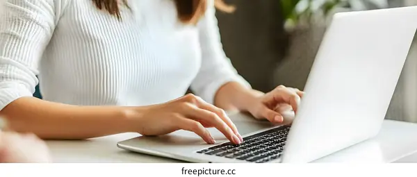 Woman Typing On Laptop In Home Office