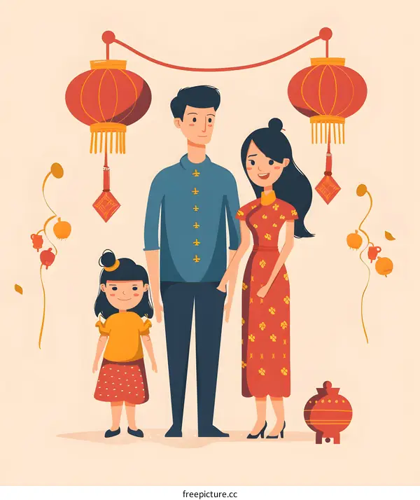 Chinese New Year Family Celebration Illustration