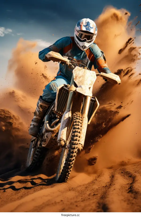 Motocross Rider in Action: High-Speed Dirt Bike Competition