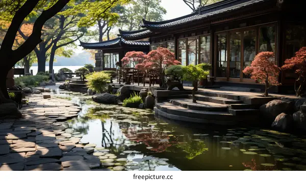 Chinese Architecture Reflected in a Lake