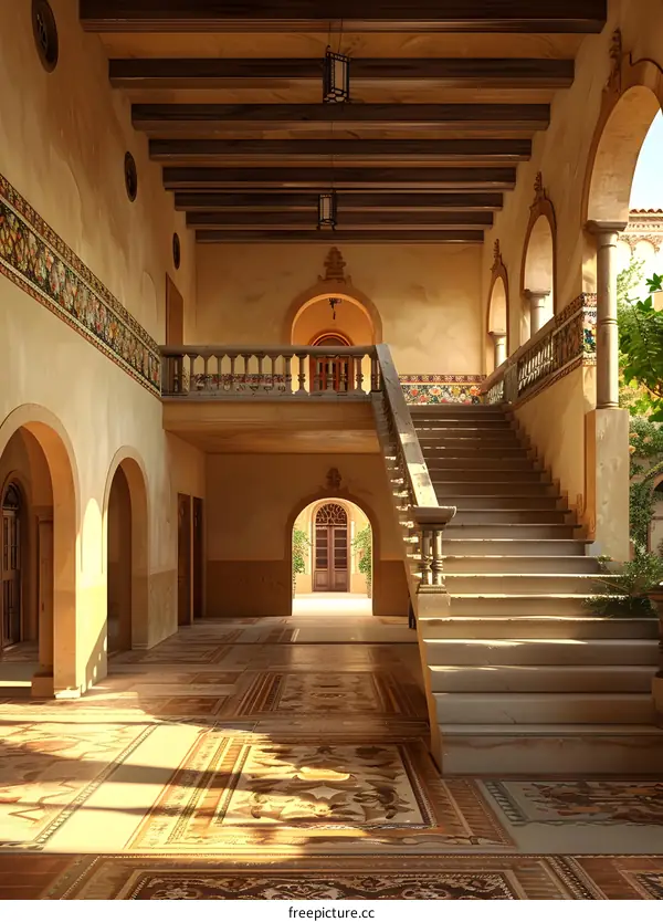 Mediterranean Villa Interior with Staircase