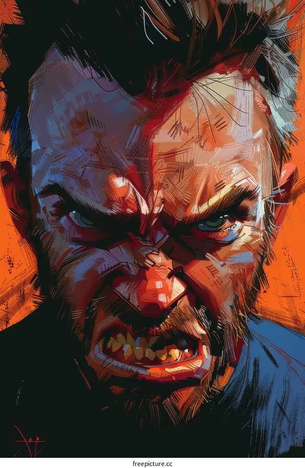 An illustration of a man with a beard and a red background