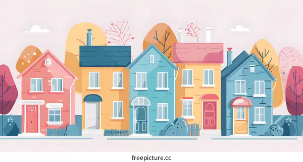 Colorful Houses in a Row Illustration