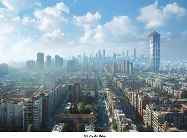 Aerial View of a Modern City Skyline