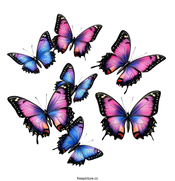 [Transparent Background PNG]Colorful Butterflies in Flight