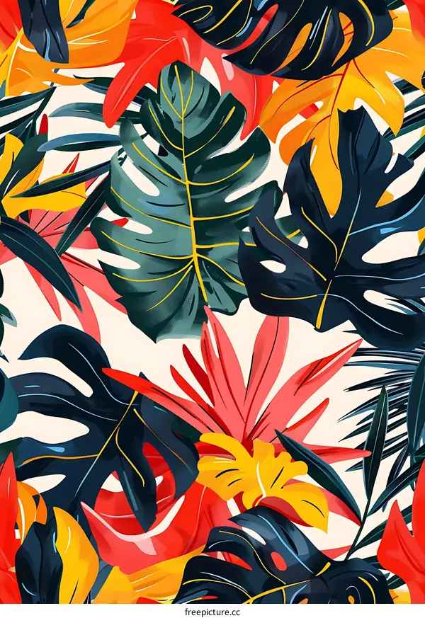 Tropical Leaves Seamless Pattern Illustration