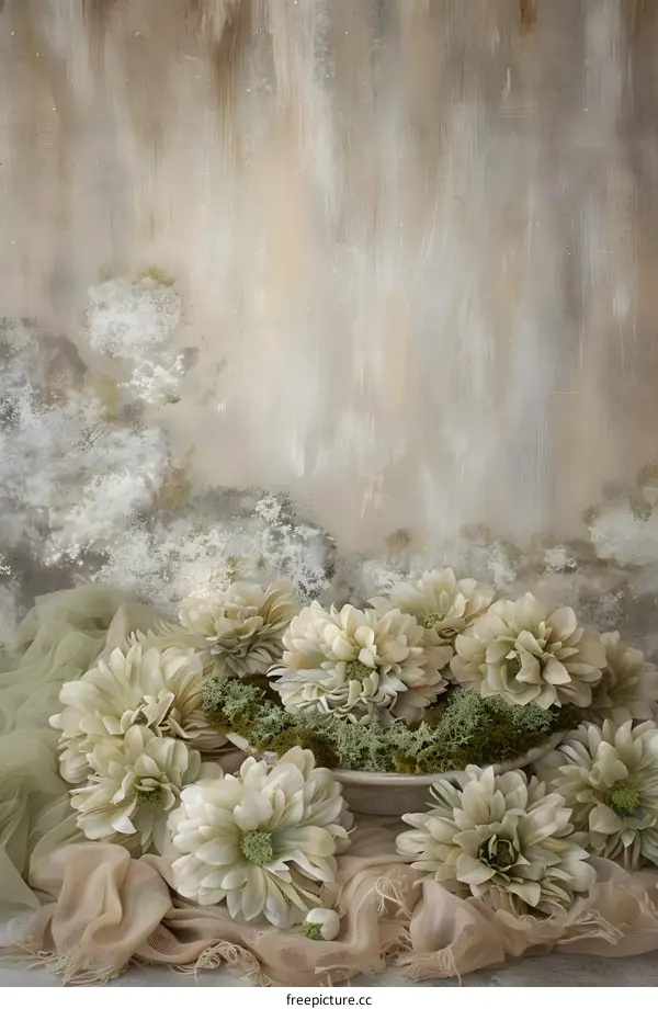 Vintage Style Floral Arrangement with Rustic Background