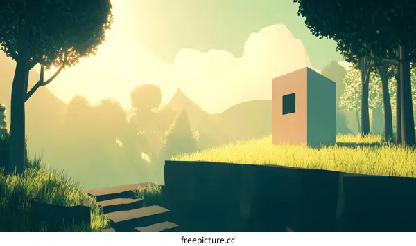 Low Poly Style Sunrise Landscape Illustration