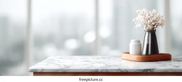 Elegant Marble Tabletop with Decorative Flowers