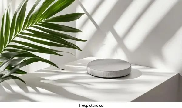 Minimalist Modern Display with Palm Leaf