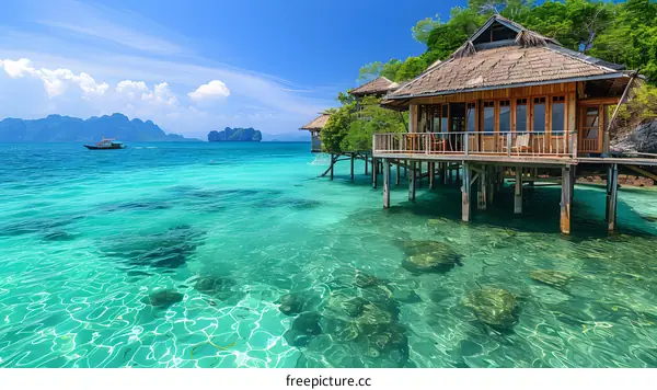 Tropical Island Hut Overlooking Crystal Clear Water