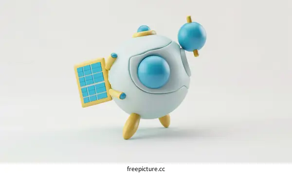A cute robot with a solar panel and a globe