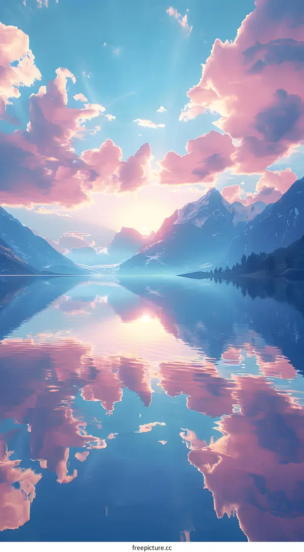 Mountains and lake at sunset