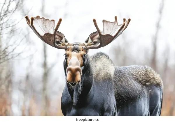Closeup of a Majestic Moose in a Winter Forest