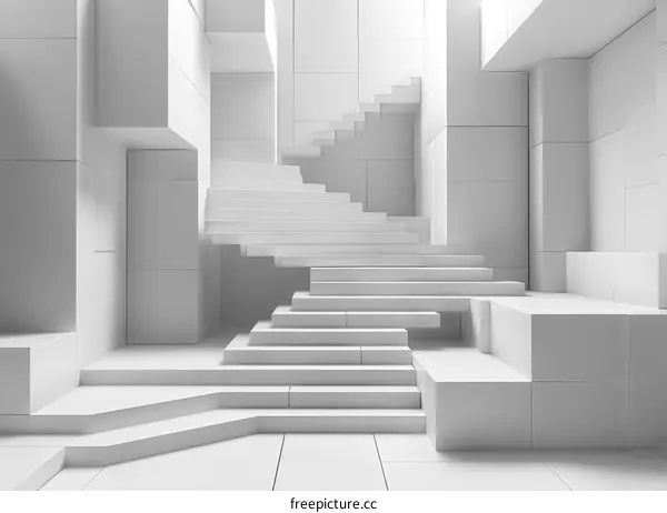 Modern Geometric Staircase in White Void