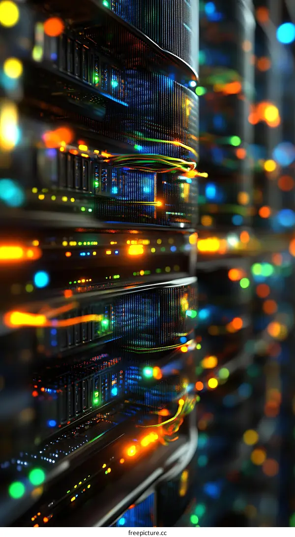 Modern Server Rack with Colorful Lights