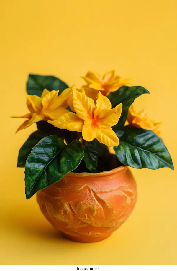 Yellow Flowers in a Pot on a Yellow Background